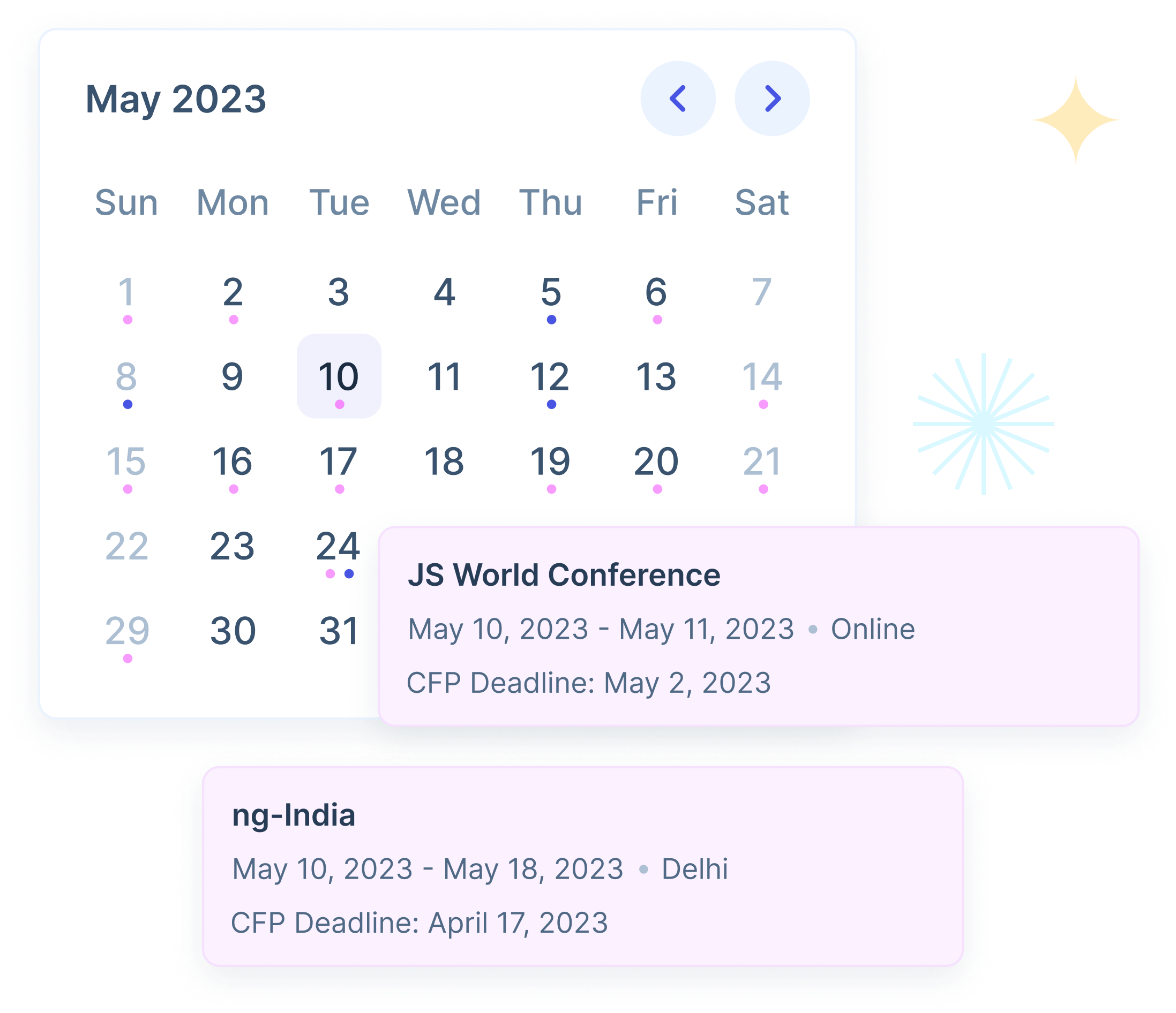 Calendar of events